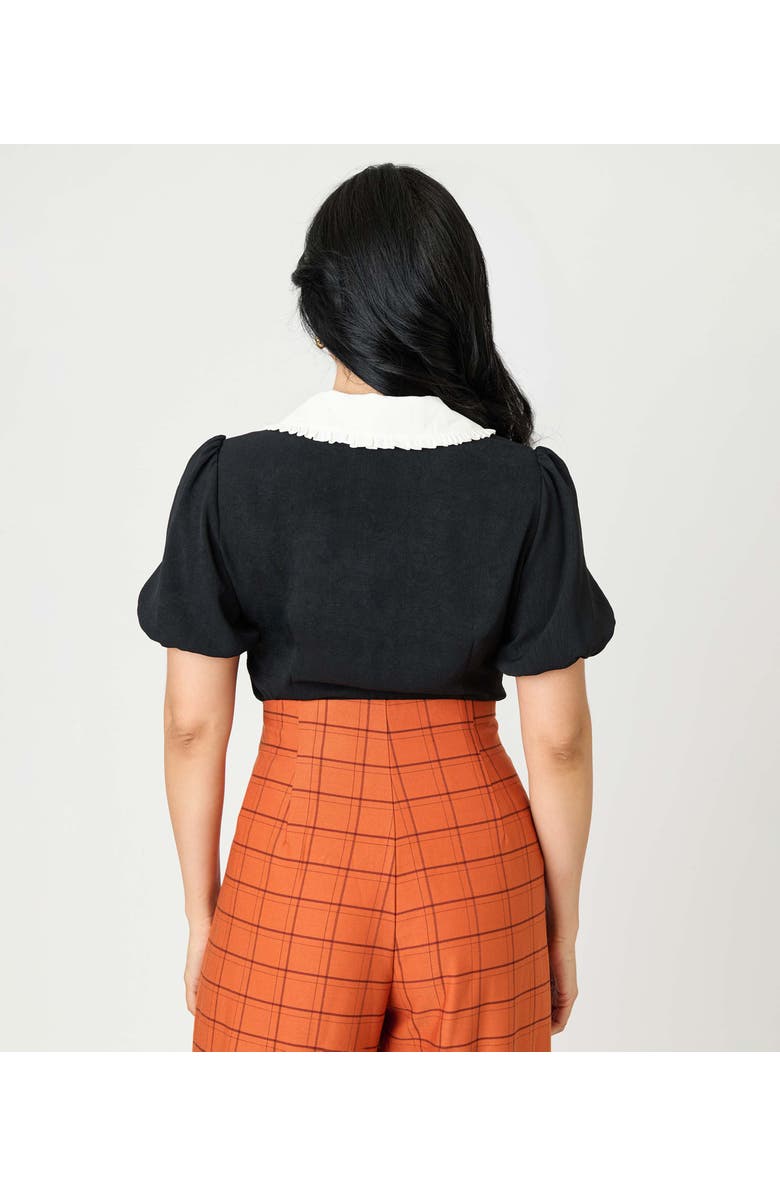 Unique Vintage Short Sleeve Oversized Collar Blouse, Alternate, color, Black