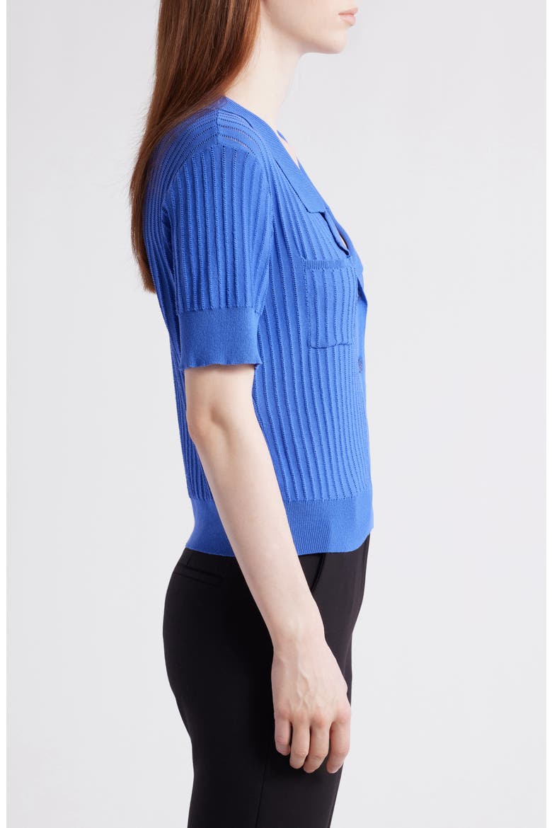Pointelle Stitch Short Sleeve Cardigan, Alternate, color, PACIFIC BLUE
