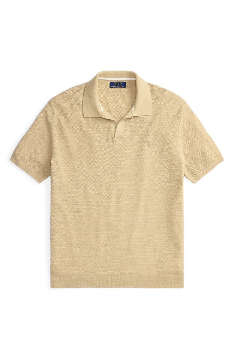 Polo Ralph Lauren Textured Seed Stitch Cotton & Linen Polo, Alternate, color, Dune Tan/ Deckwash White