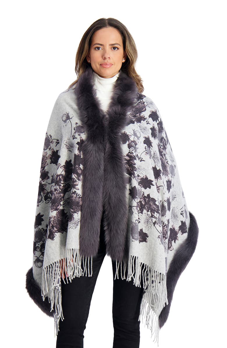 GORSKI Double Face Cashmere Stole With Lamb Tape Top And Bottom, Alternate, color, Gray Print/Animal Print