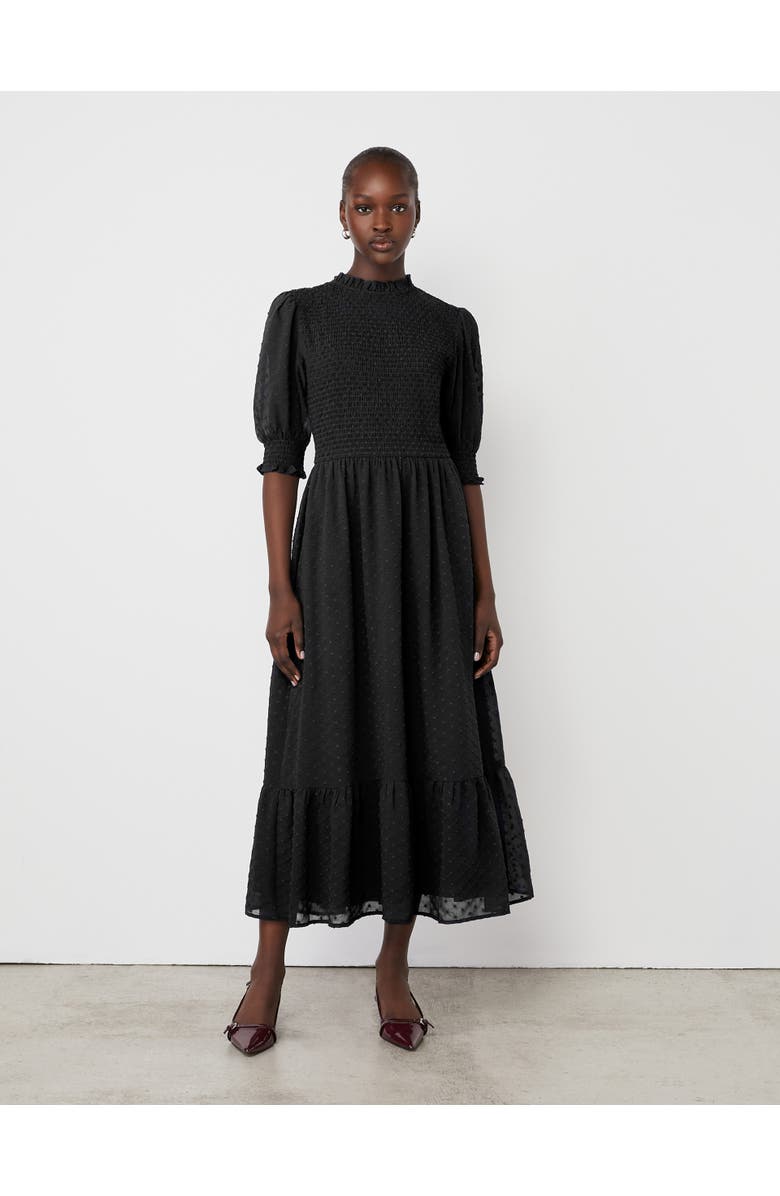 Finery London Amelia 3/4 Sleeve Chiffon Midi Dress, Main, color, Black