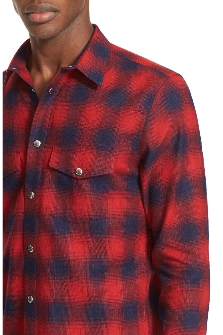 Extra Trim Fit Plaid Flannel Western Shirt, Alternate, color, RED