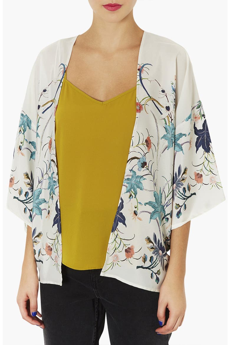 Floral Print Kimono Jacket, Main, color, CREAM