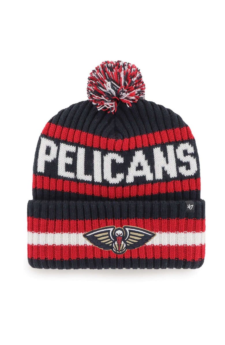 '47 Men's '47  Navy New Orleans Pelicans Bering Cuffed Knit Hat with Pom, Main, color, 