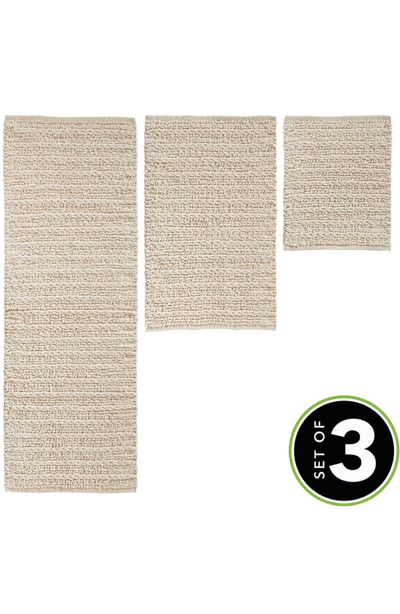 mDesign Bathroom 3 Piece Rug Set, Cotton, Water Absorbent Bath Mats, Natural/Tan, Alternate, color, 