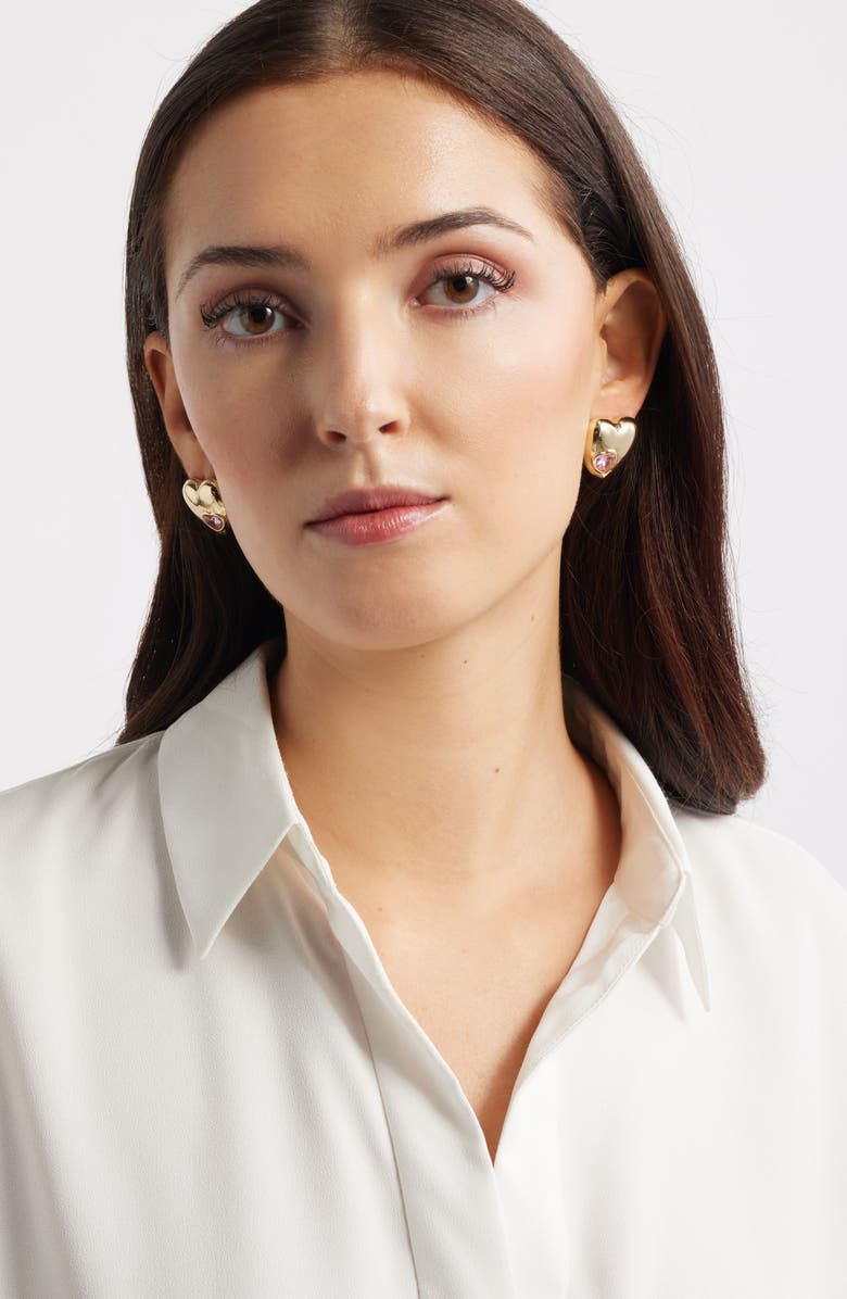 Nordstrom Puffy Heart 
Stone Stud Earrings, Alternate, color, Pink- Gold