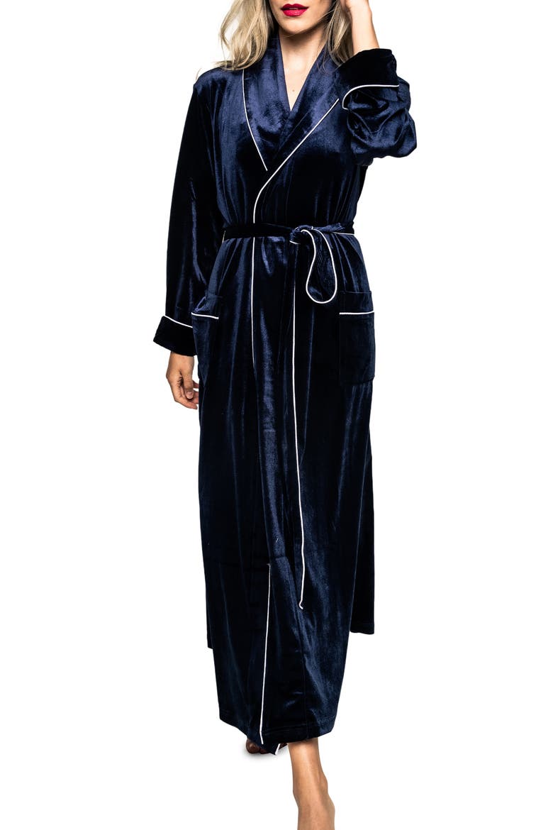 Women's Velour Robe, Main, color, NAVY