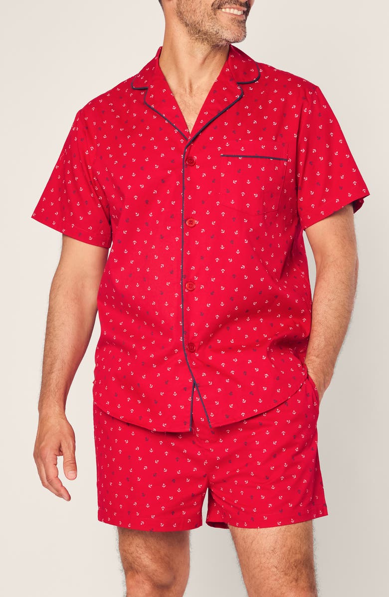 Petite Plume Anchors Away Cotton Pajamas, Main, color, Red