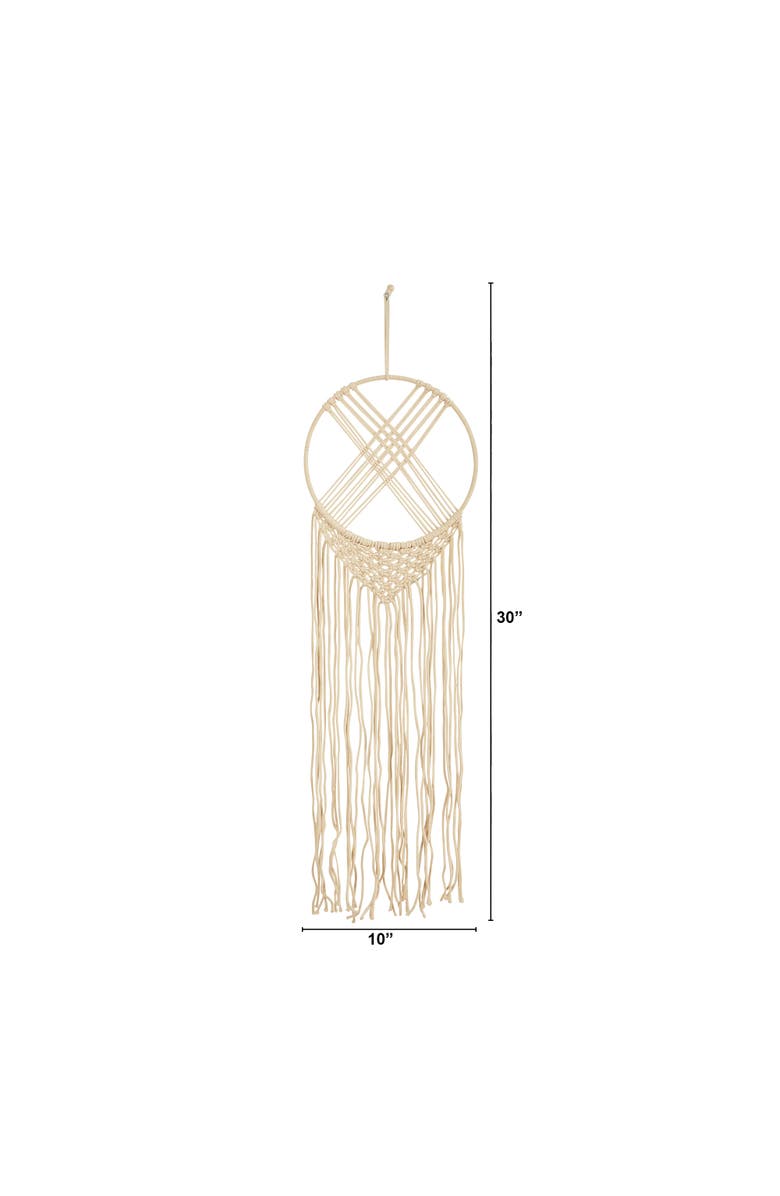 NEARLY NATURAL 30-in Boho Chic Woven Dreamcatcher Macrame Wall Art Décor, Alternate, color, Cream