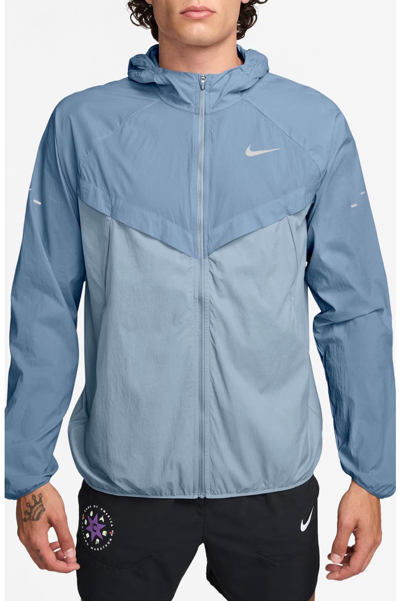 Stride Dri-FIT UV Hooded Running Jacket, Main, color, WORK BLUE/ LIGHT ARMORY BLUE