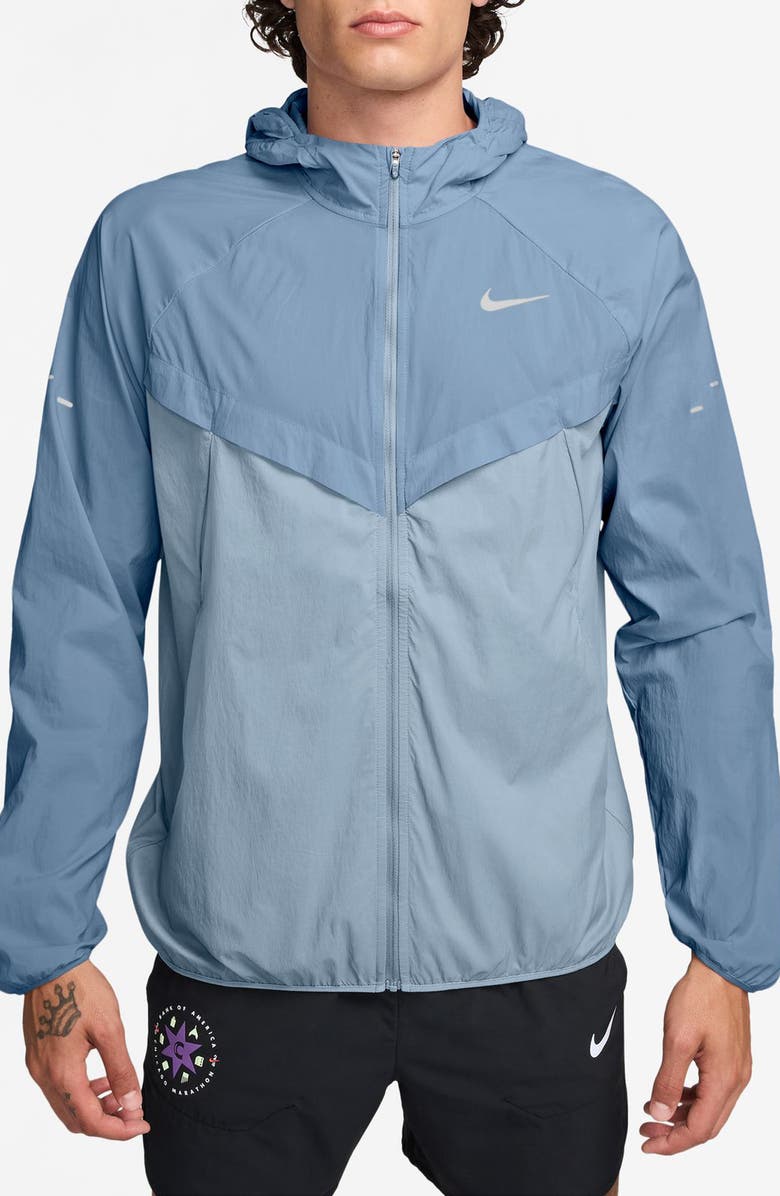 Nike Stride Dri-FIT UV Hooded Running Jacket, Main, color, Work Blue/ Light Armory Blue