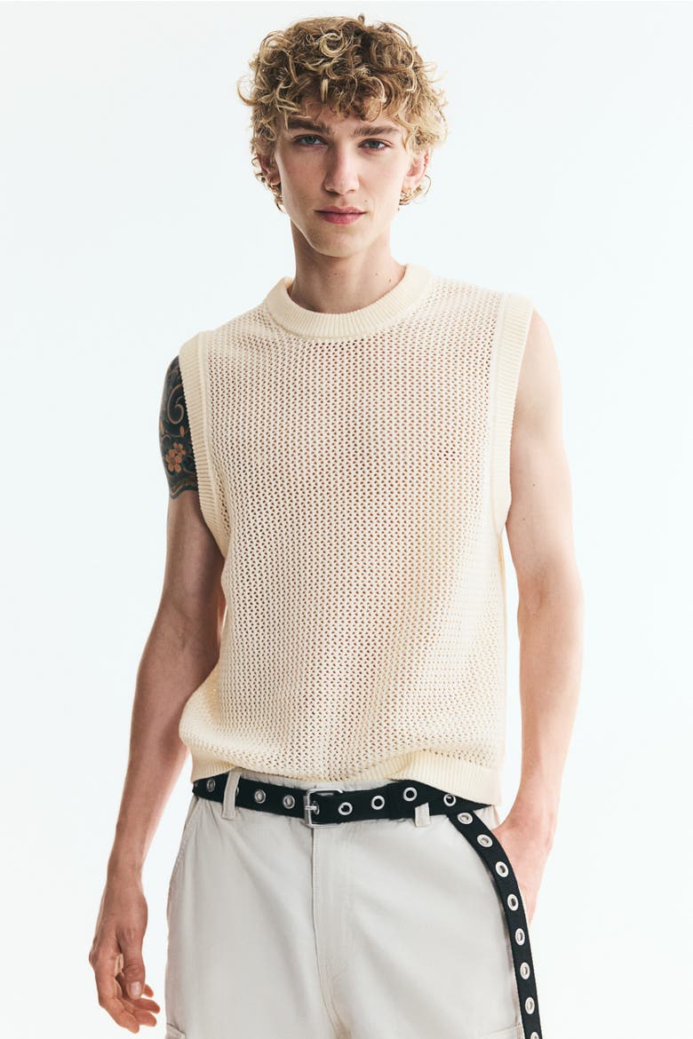 Regular-fit Open-knit Sweater Vest, Main, color, Light beige
