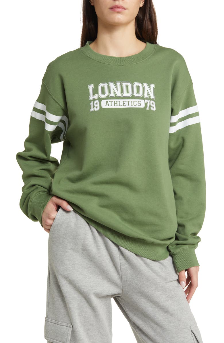 GOLDEN HOUR London Athletics Fleece Varsity Sweatshirt, Main, color,