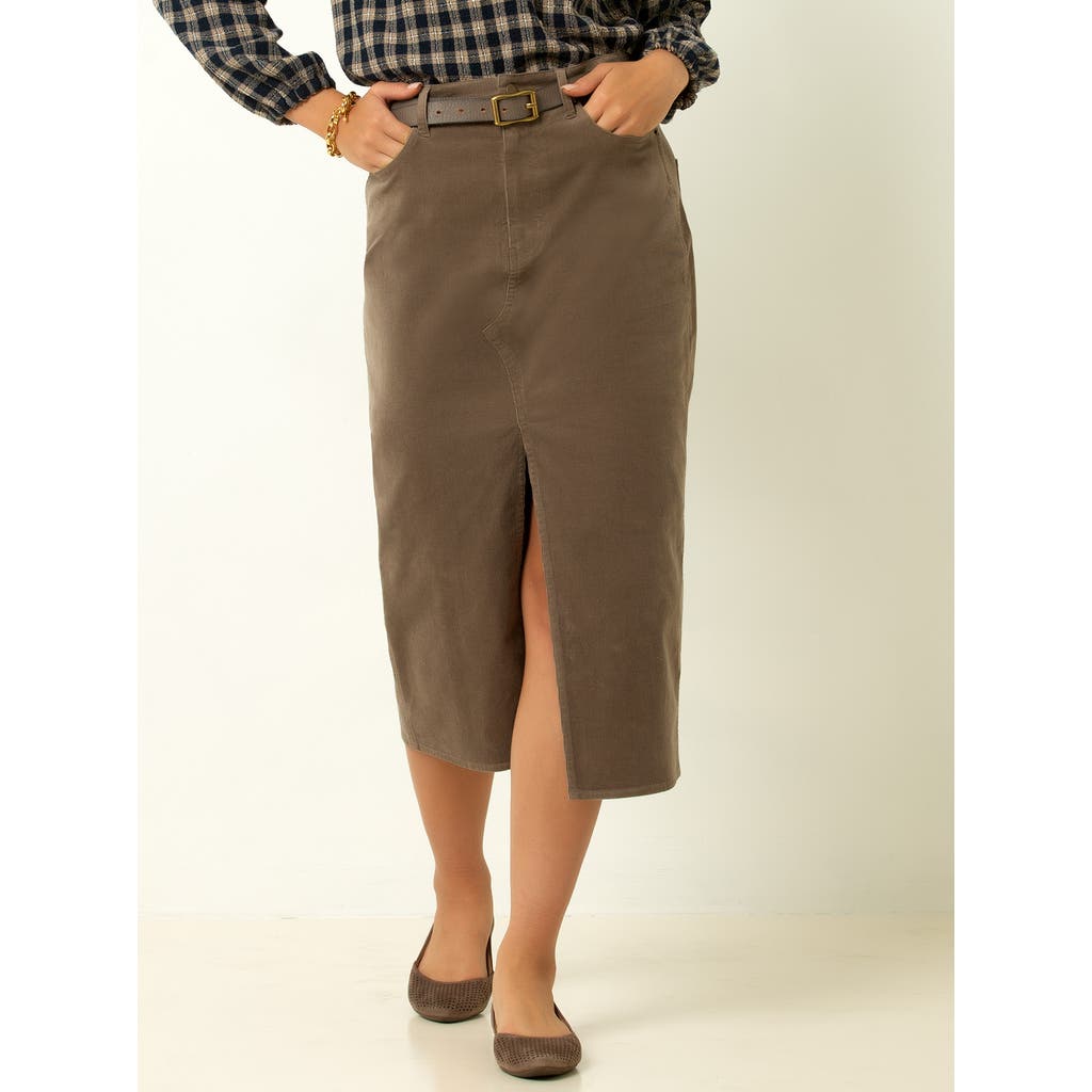 Single Stitch Corduroy Midi Skirt In Brown
