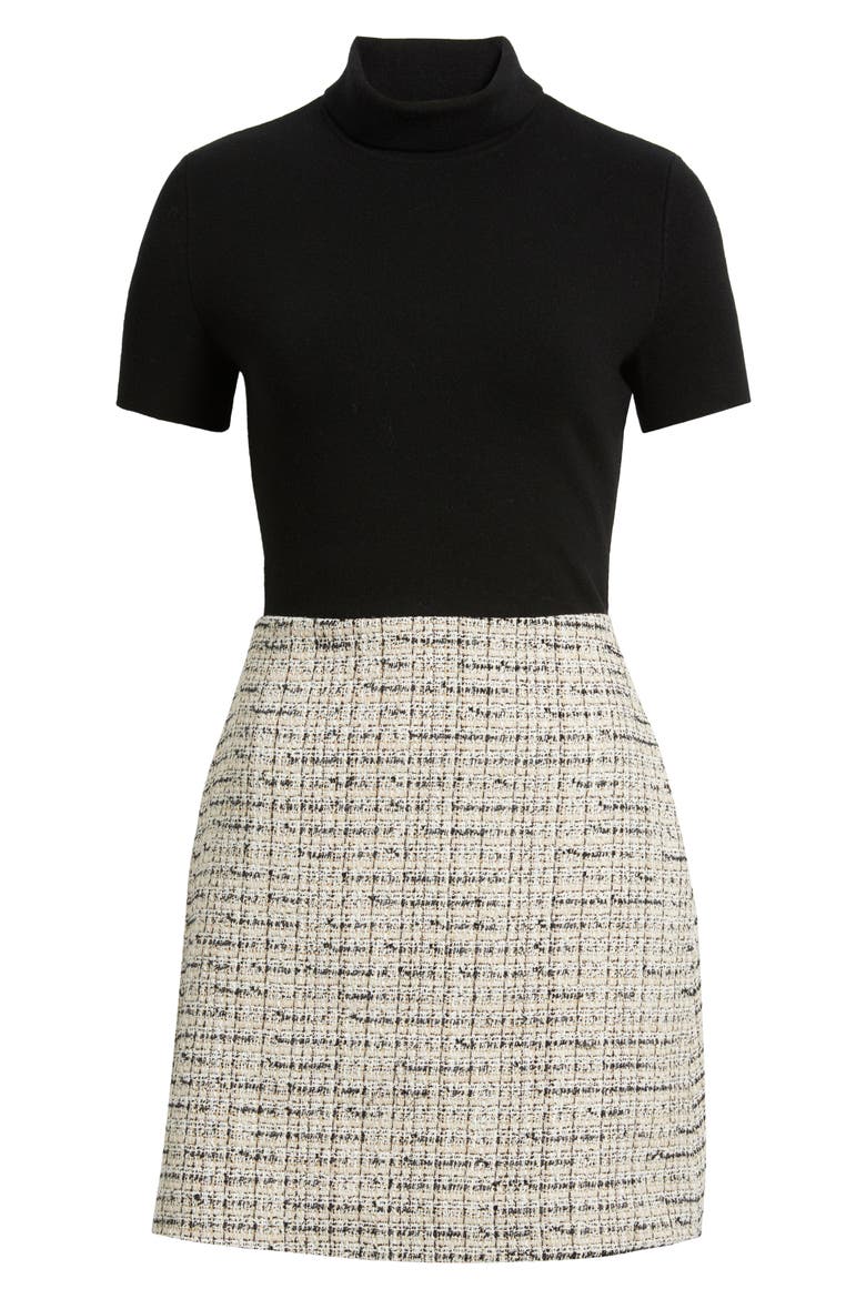 Short Sleeve Combo Tweed Dress, Alternate, color, BLACK MULTI