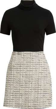 Theory Short Sleeve Combo Tweed Dress