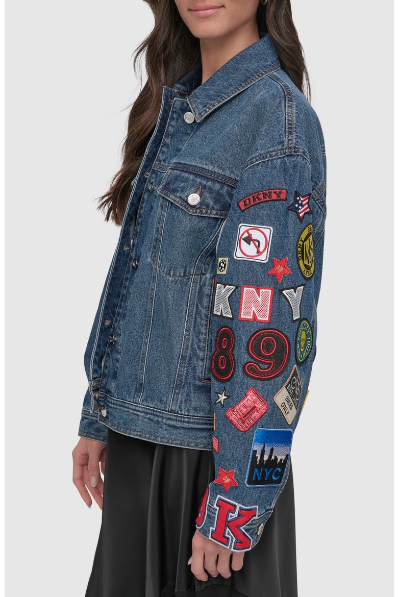 Patch Detail Denim Trucker Jacket, Alternate, color, LUDLOW WASH