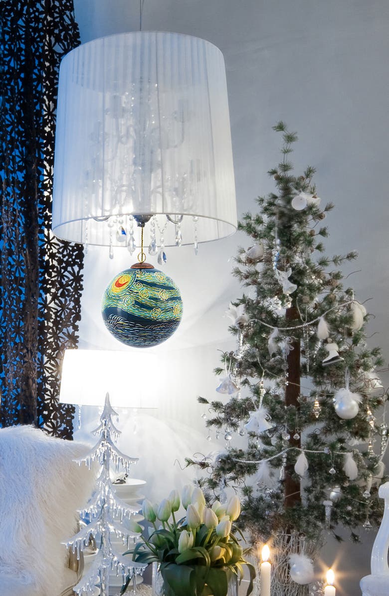 OVERSTOCK ART "Starry Night" Hand-Painted Glass Ornament, Alternate, color,