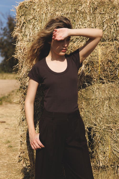 Vir Vita Pointelle Scoop Tee In Brown