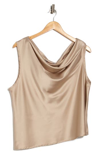 Renee C Cowl Off Shoulder Satin Top In Gold