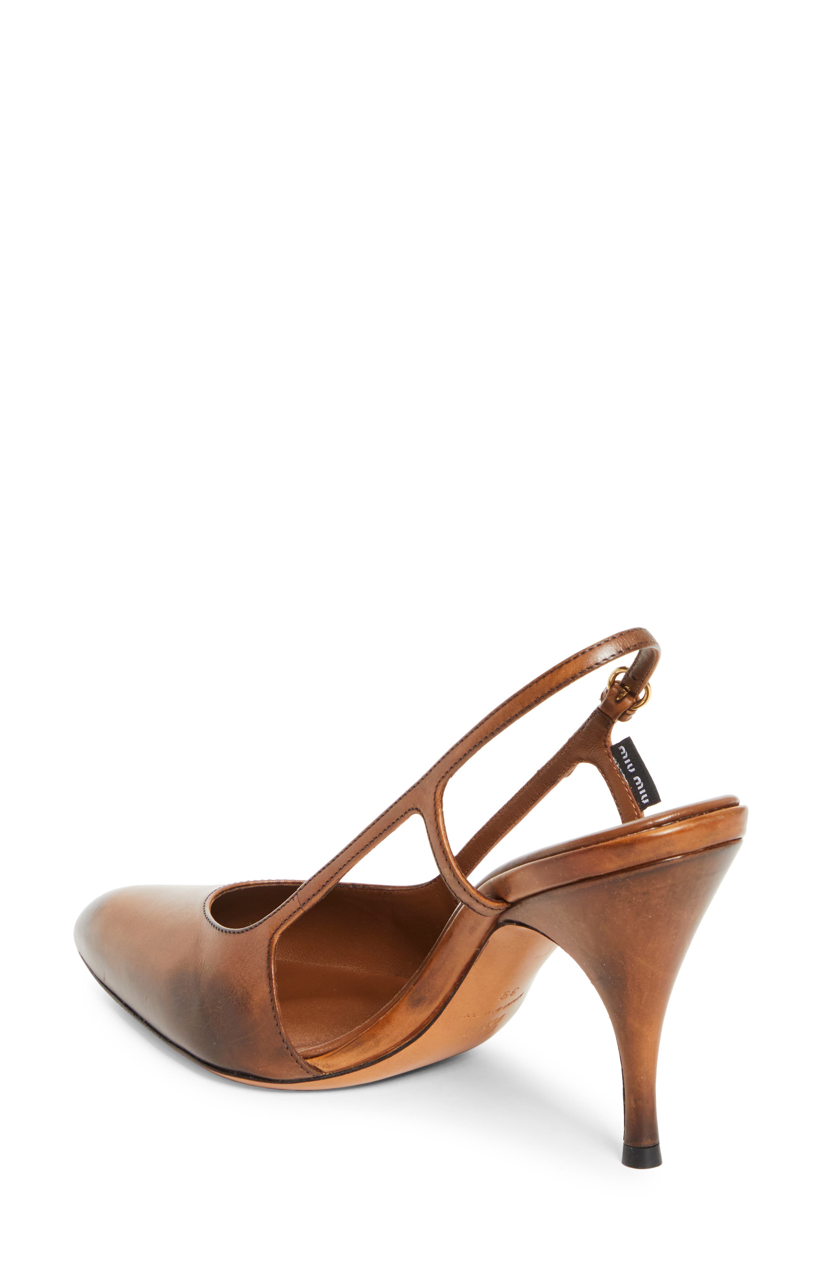 Miu Miu Waxed Calfskin Slingback Pump, Alternate, color, Cognac