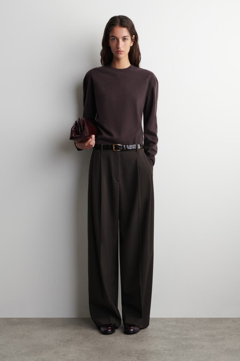 Merino Wool Crew-neck Sweater, Alternate, color, DARK BROWN