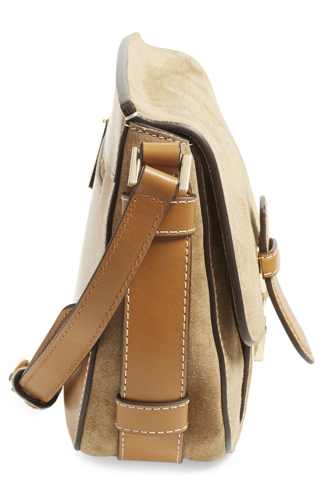 'Medium Romey' Suede Messenger Bag, Alternate, color, DESERT/ GOLD