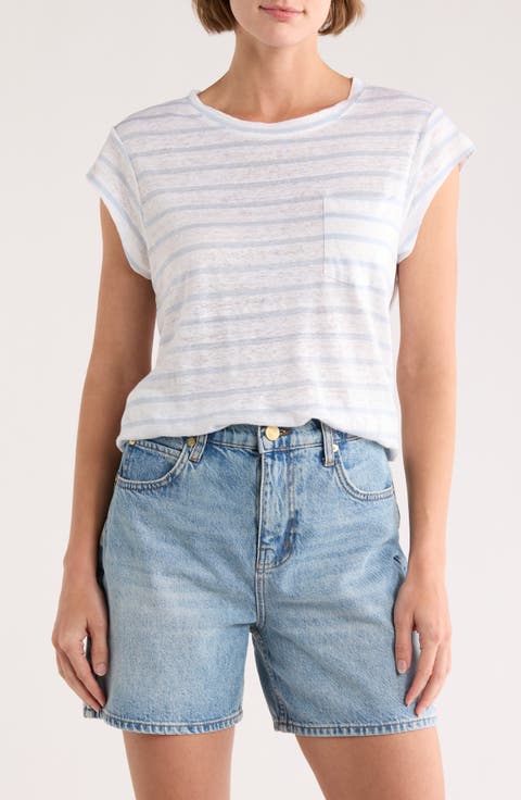 Relaxed Cap Sleeve Linen Jersey T-Shirt