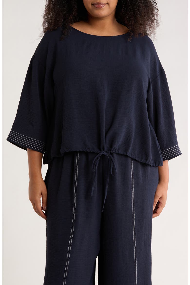 Topstitched Woven Top, Main, color, BLUE MOON/ IVORY