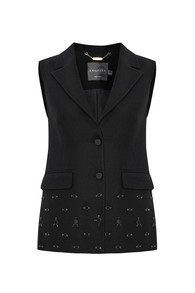 Aretha Embroidered Vest, Alternate, color, BLACK