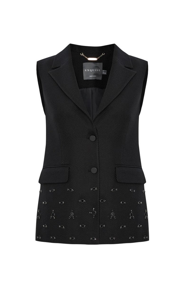 Exquise Aretha Embroidered Vest, Alternate, color, Black