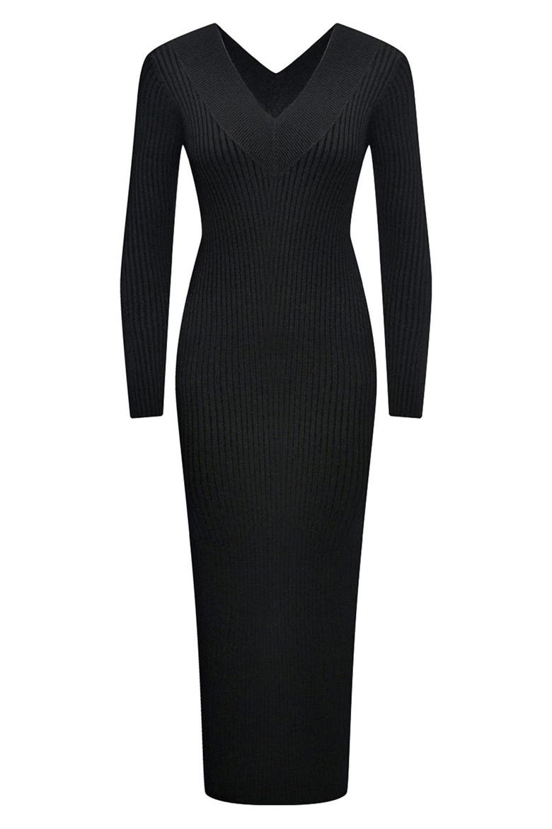 Rib Long Sleeve Maternity Midi Sweater Dress, Alternate, color, BLACK