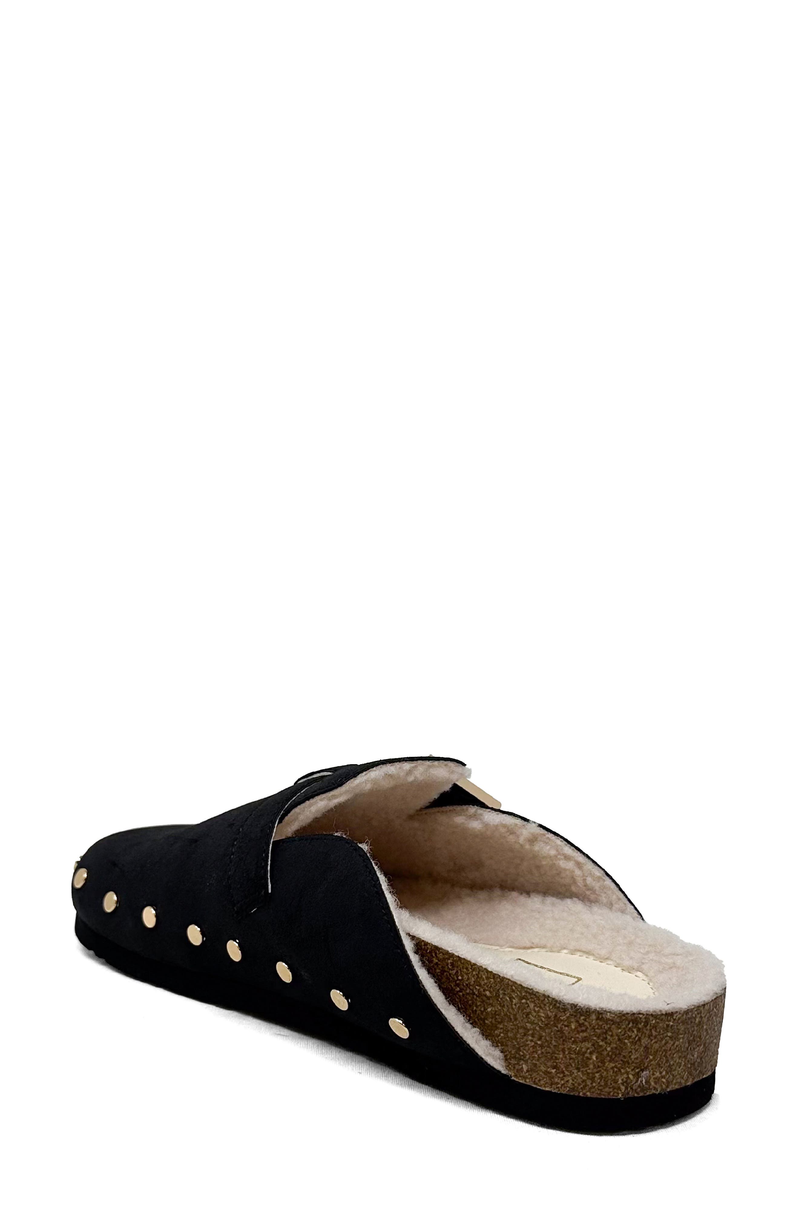 SHUSHOP Tori Faux Shearling Lined Clog, Alternate, color, Black Suede