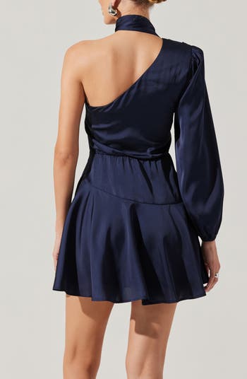 Satin Scarf One-Shoulder Minidress