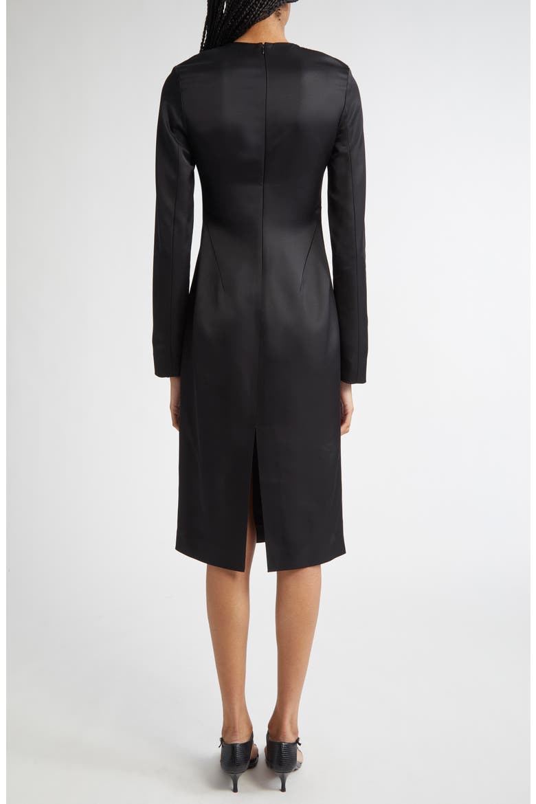 Lean Long Sleeve Satin Midi Dress, Alternate, color, BLACK