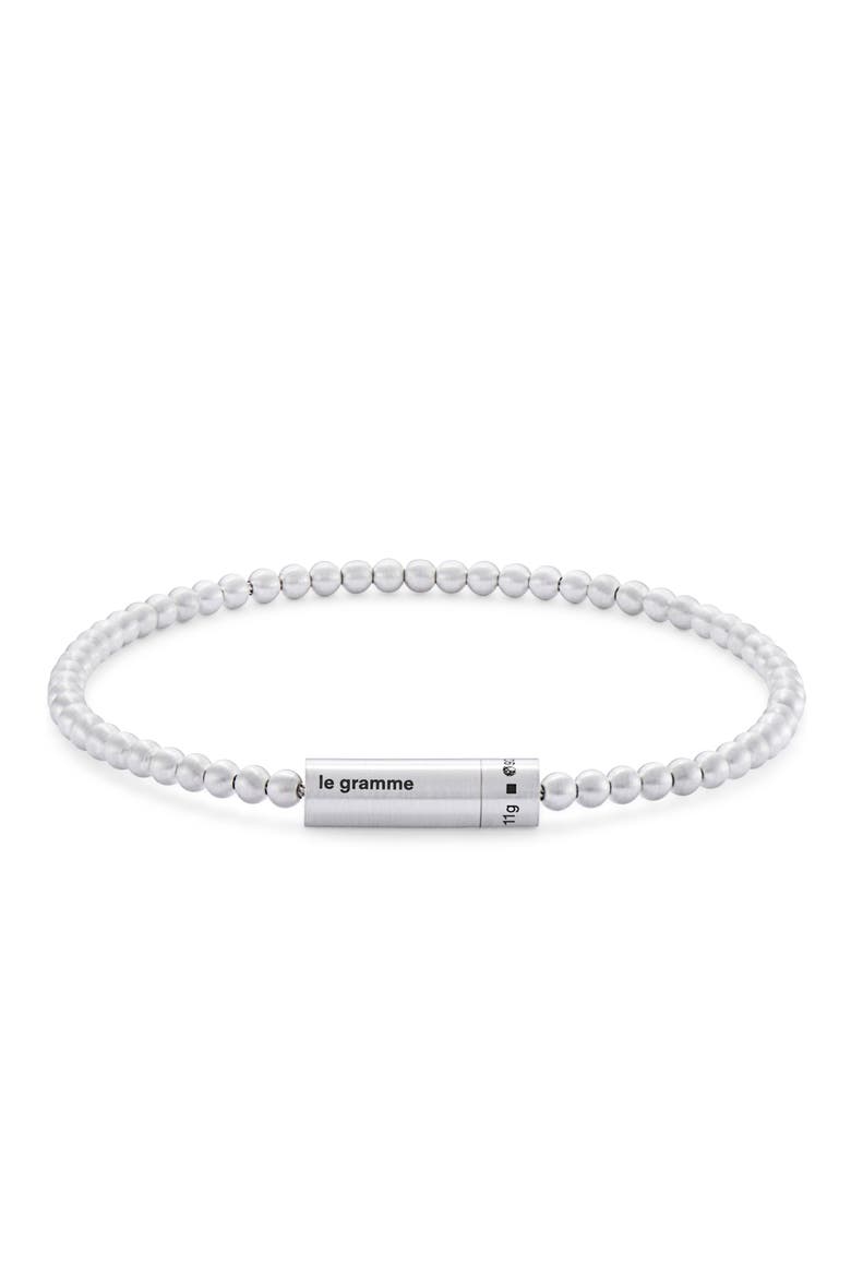 Men's 11G Brushed Sterling Silver Beaded Bracelet, Main, color, SILVER