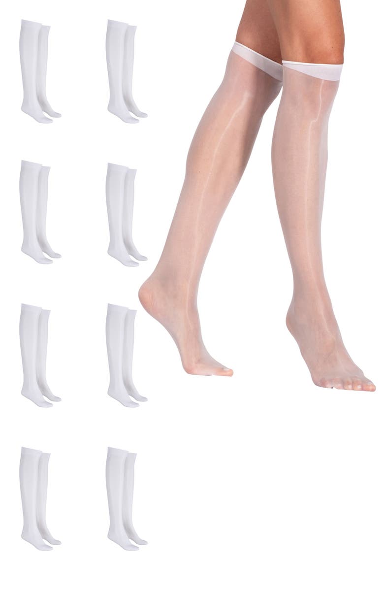 LECHERY<sup>®</sup> 8-Pair Pack Colored Fashion Sheer Knee High Stockings for Women, Main, color, White