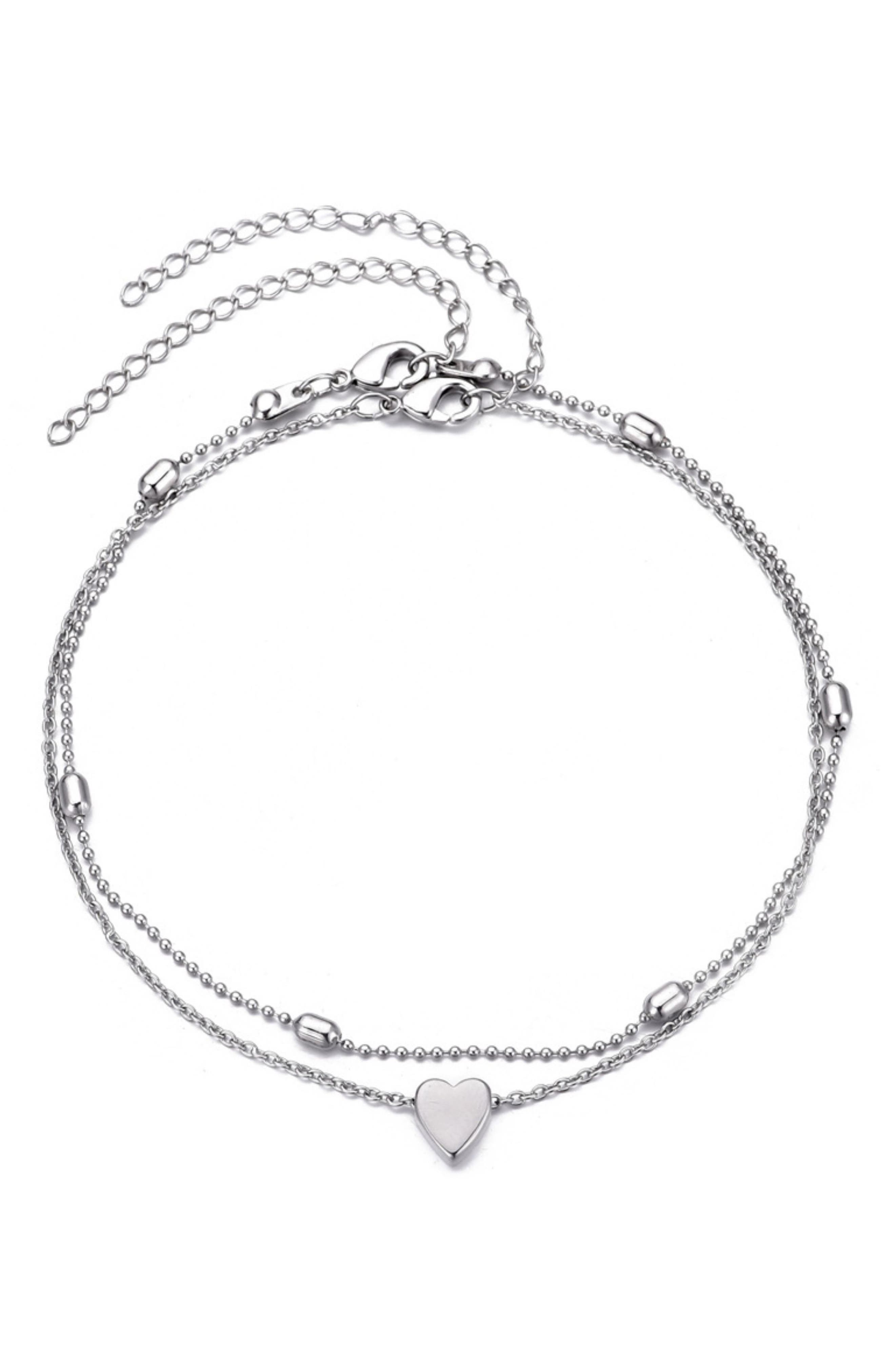 Adornia Set of 2 Heart & Station Anklets