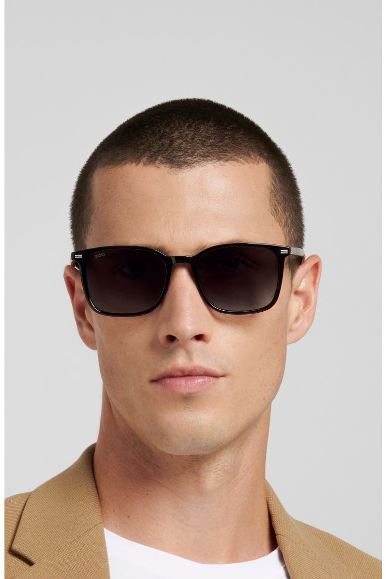55mm Square Sunglasses, Alternate, color, BLACK/ DARK GREY SF