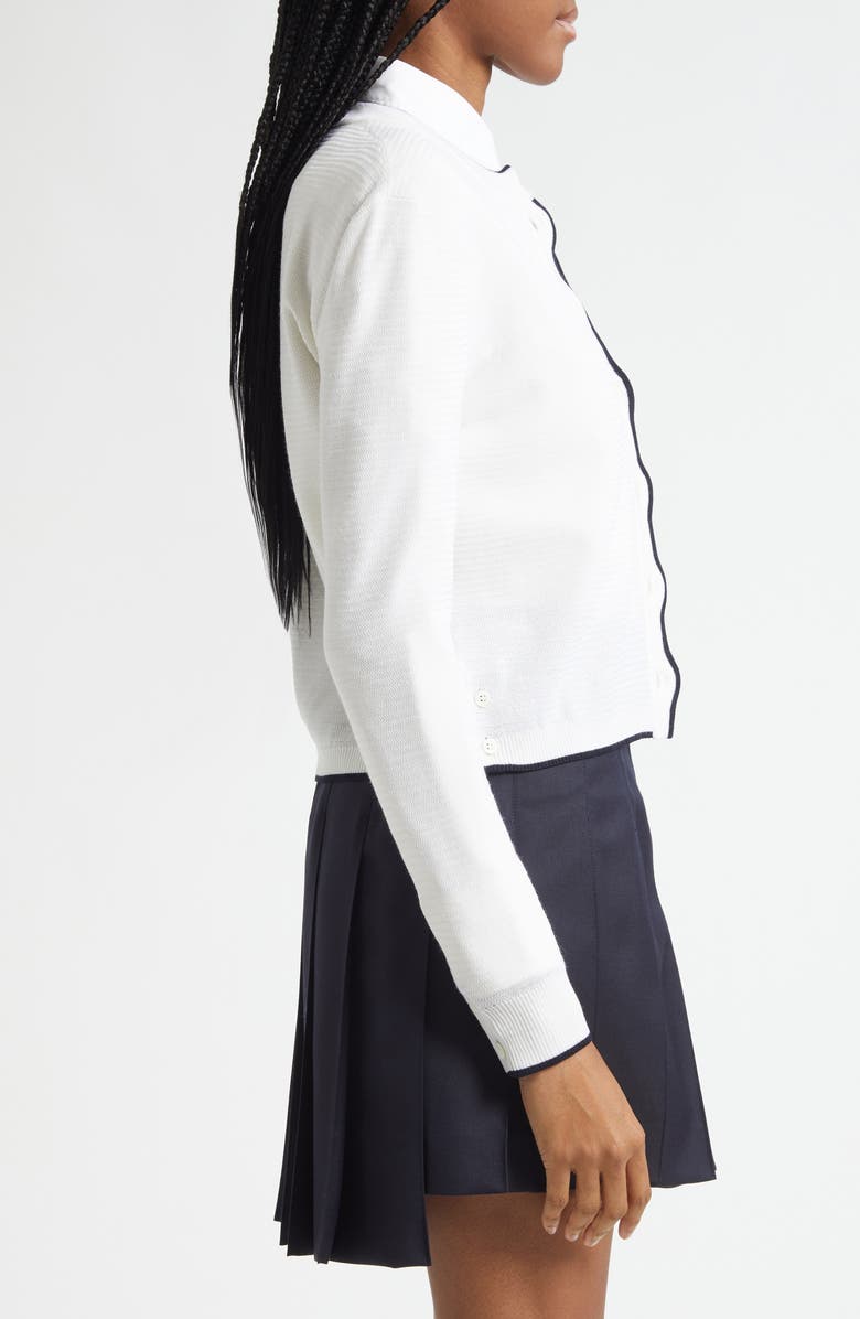 Thom Browne Textured Stitch Virgin Wool Crewneck Cardigan, Alternate, color, White