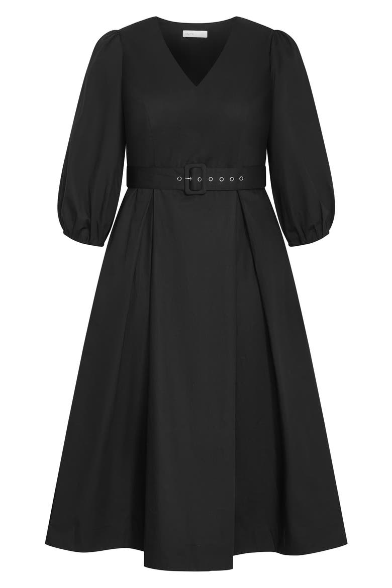 Kaiya Belted Cotton Dress, Alternate, color, BLACK