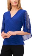 Chaus Beaded Sleeve Surplice Knit Top