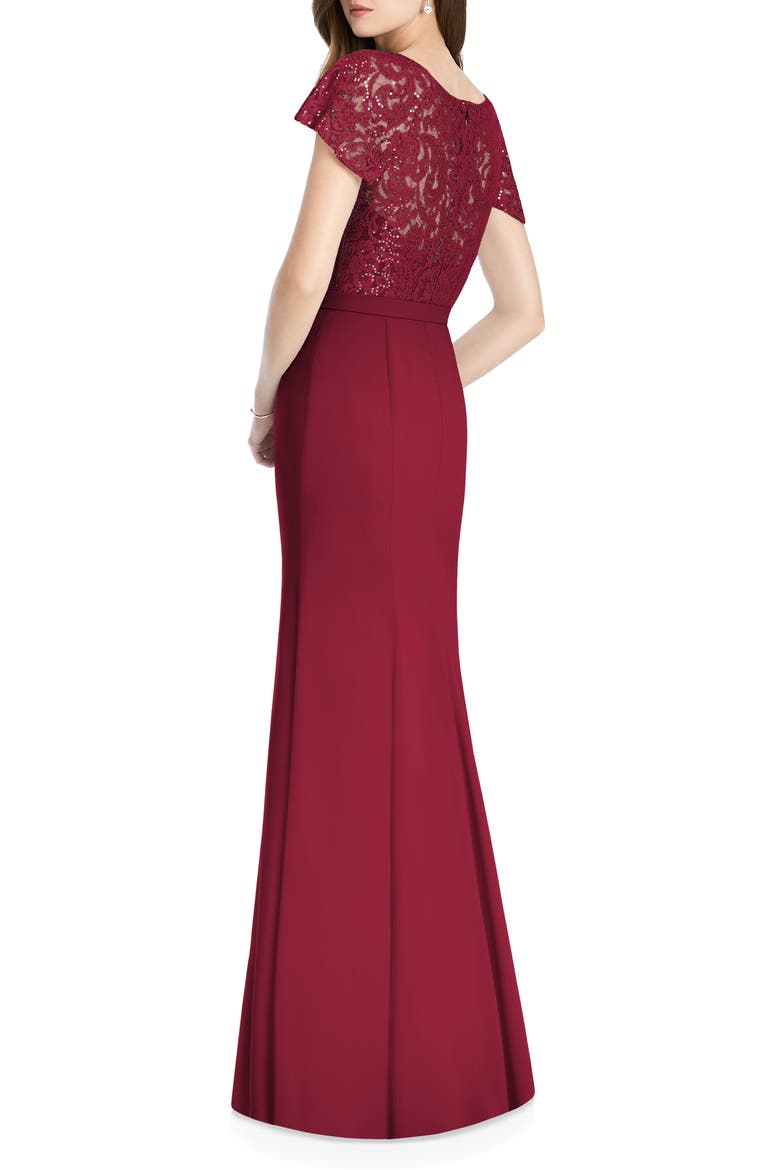 Embellished Lace Trumpet Gown, Alternate, color, BURGUNDY