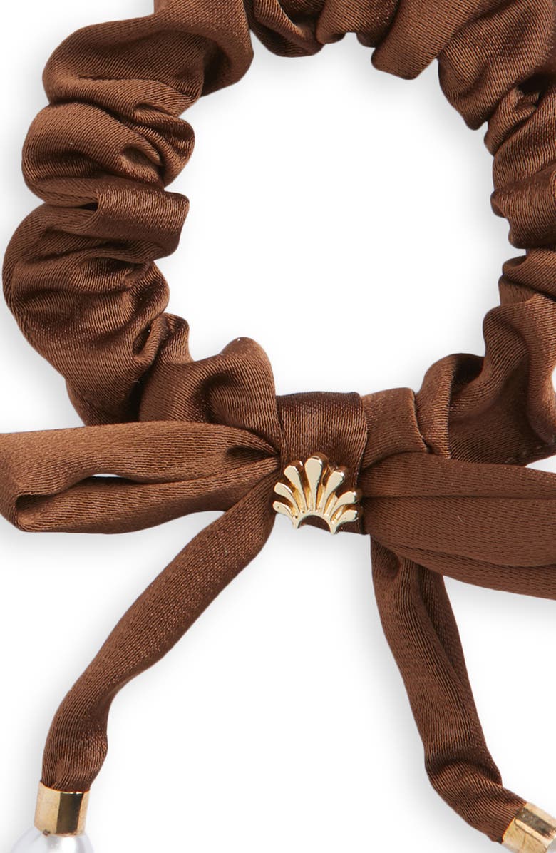 Lele Sadoughi 2-Pack Faux Pearl Bow Scrunchie Set, Alternate, color, Brown Multi