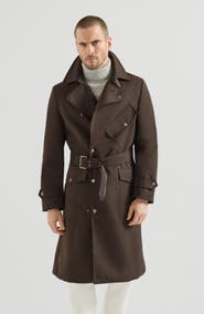 Brunello Cucinelli Water-resistant microfiber motorcyle trench with nappa leather inserts