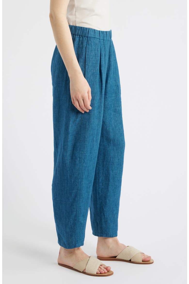 Pleated Organic Linen Lantern Ankle Pants, Alternate, color, RIVER