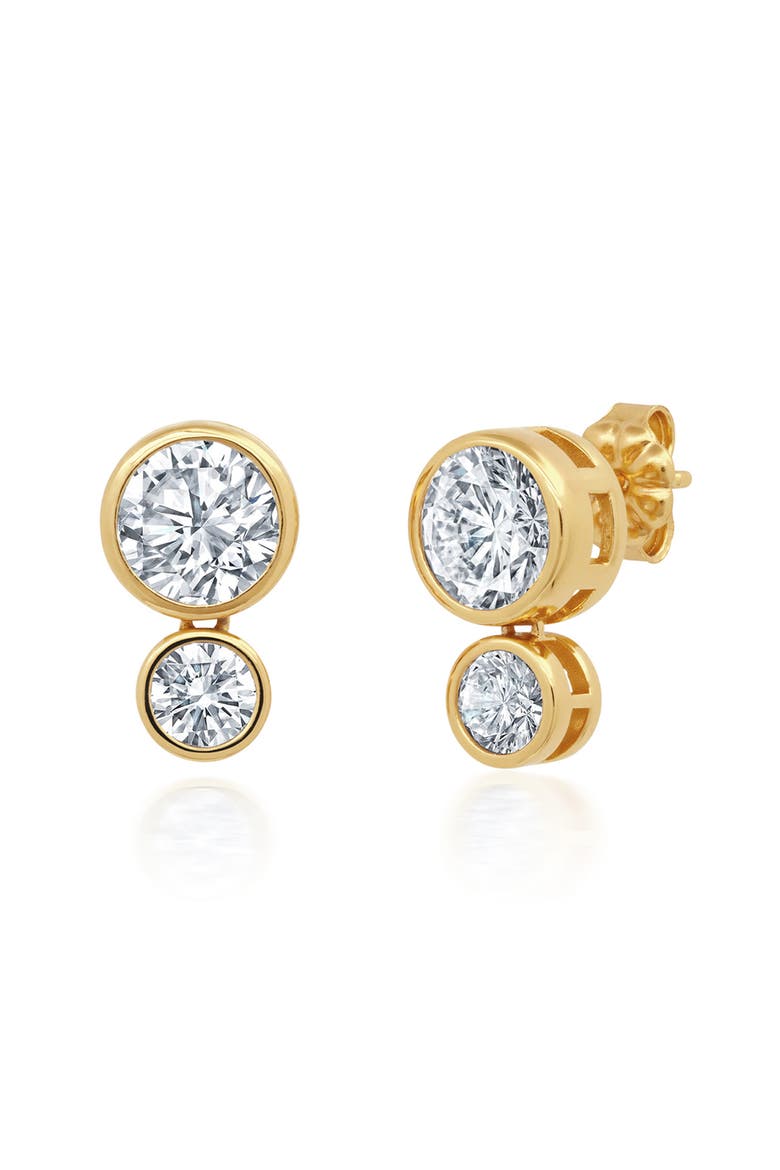 Brilliant-Cut Cubic Zirconia Double Stud Earrings, Main, color, GOLD