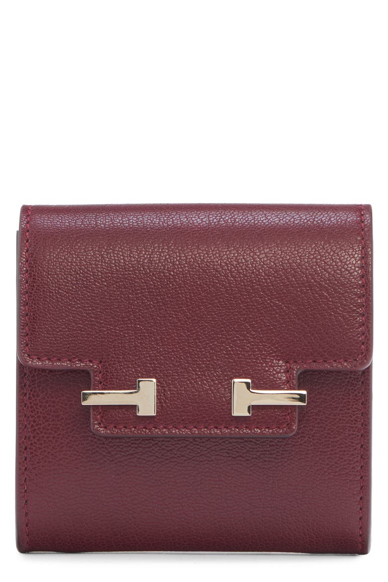 Double T Leather Card Holder, Main, color, RUBY RED