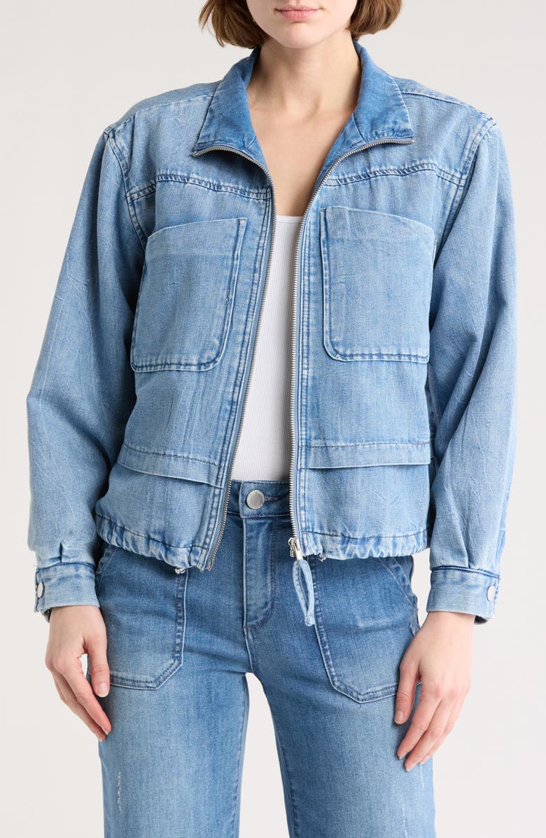 Democracy Double Layer Denim Bomber Jacket, Main, color,