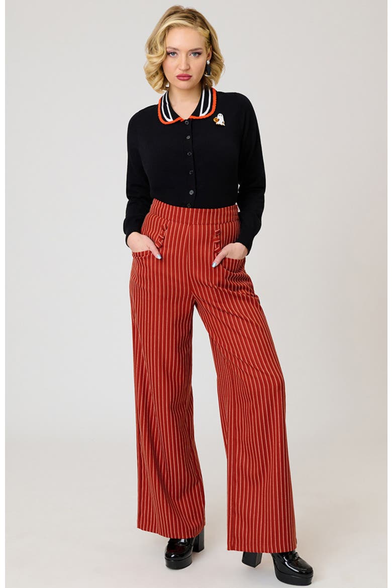 1940s Ginger Wide Leg Pants, Main, color, Orange Pinstripe